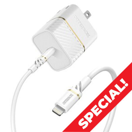 OtterBox 20W Premium Fast Charge USB-C PD Wall Charger with Lightning Cable - White